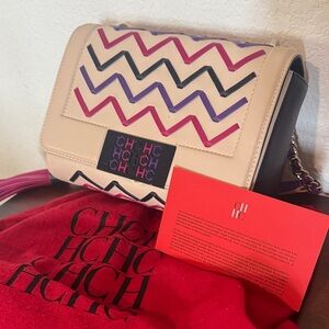 Carolina Herrera Cream and Purple Zigzag Crossbody Bag